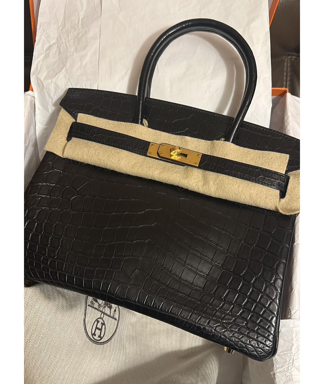 HERMES Черная сумка с короткими ручками из экзотической кожи, фото 5