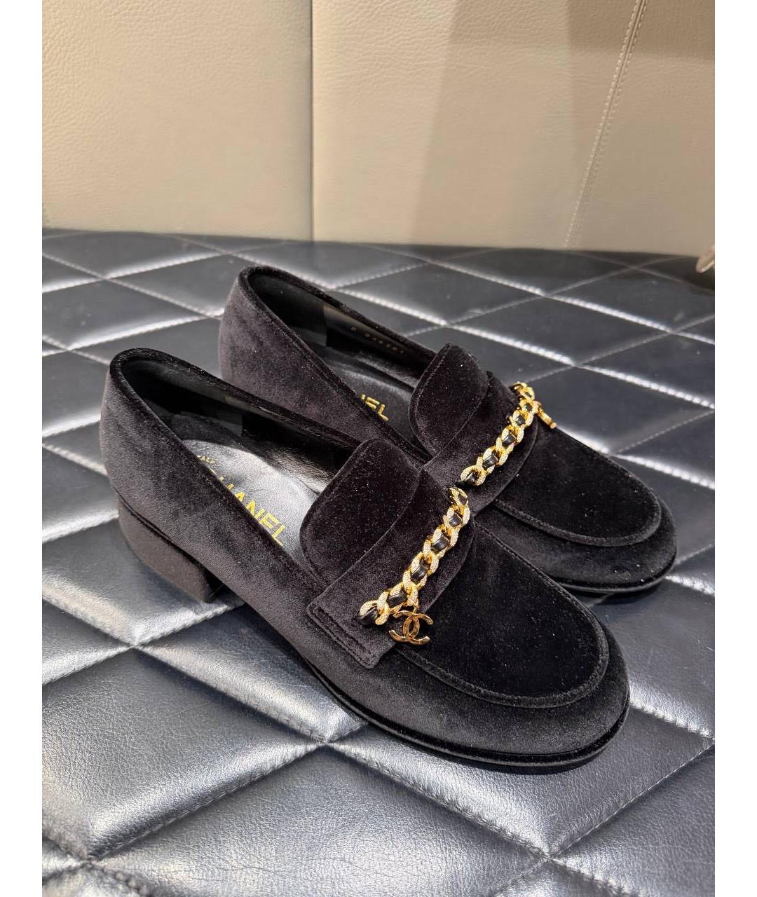 CHANEL Черные бархатные туфли, фото 2