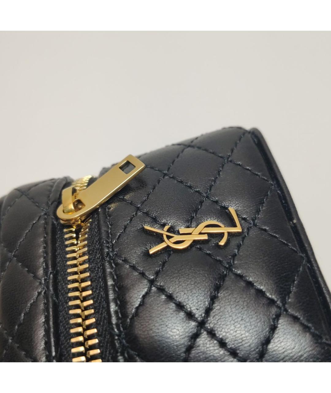 SAINT LAURENT Черная кожаная сумка с короткими ручками, фото 6