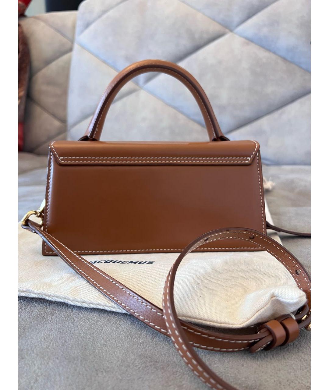 JACQUEMUS Коричневая кожаная сумка с короткими ручками, фото 3