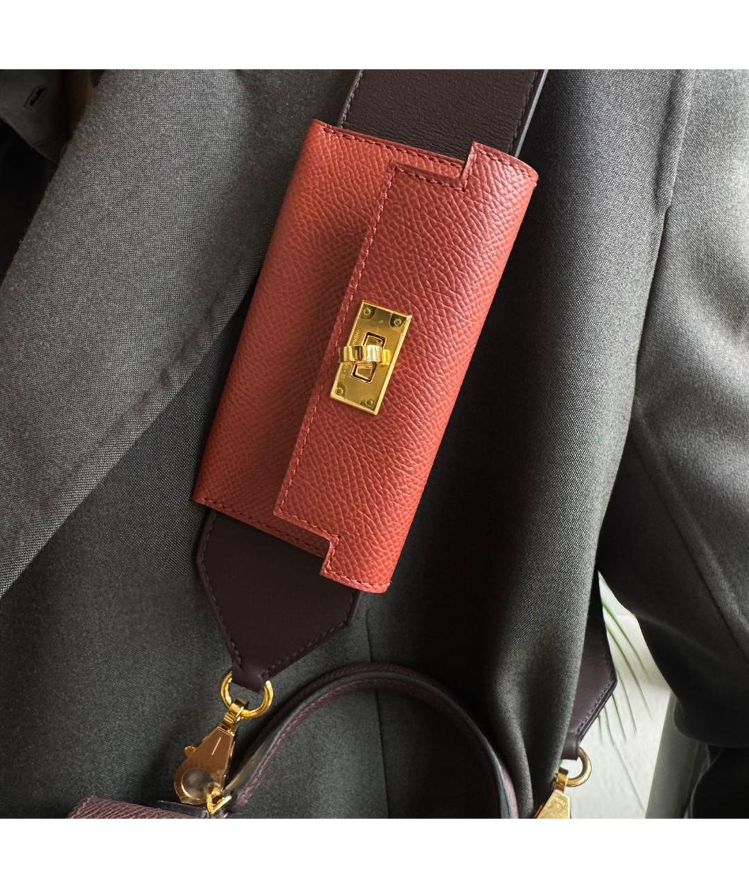 HERMES Бордовая кожаная сумка через плечо, фото 6