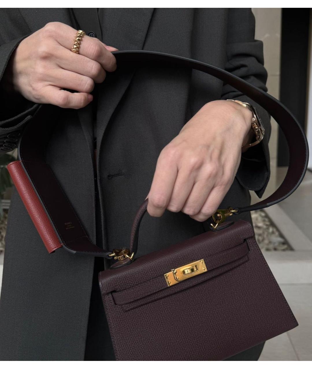 HERMES Бордовая кожаная сумка через плечо, фото 4