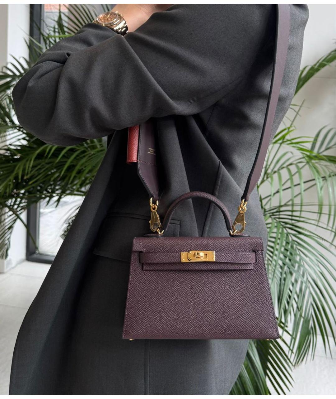 HERMES Бордовая кожаная сумка через плечо, фото 3
