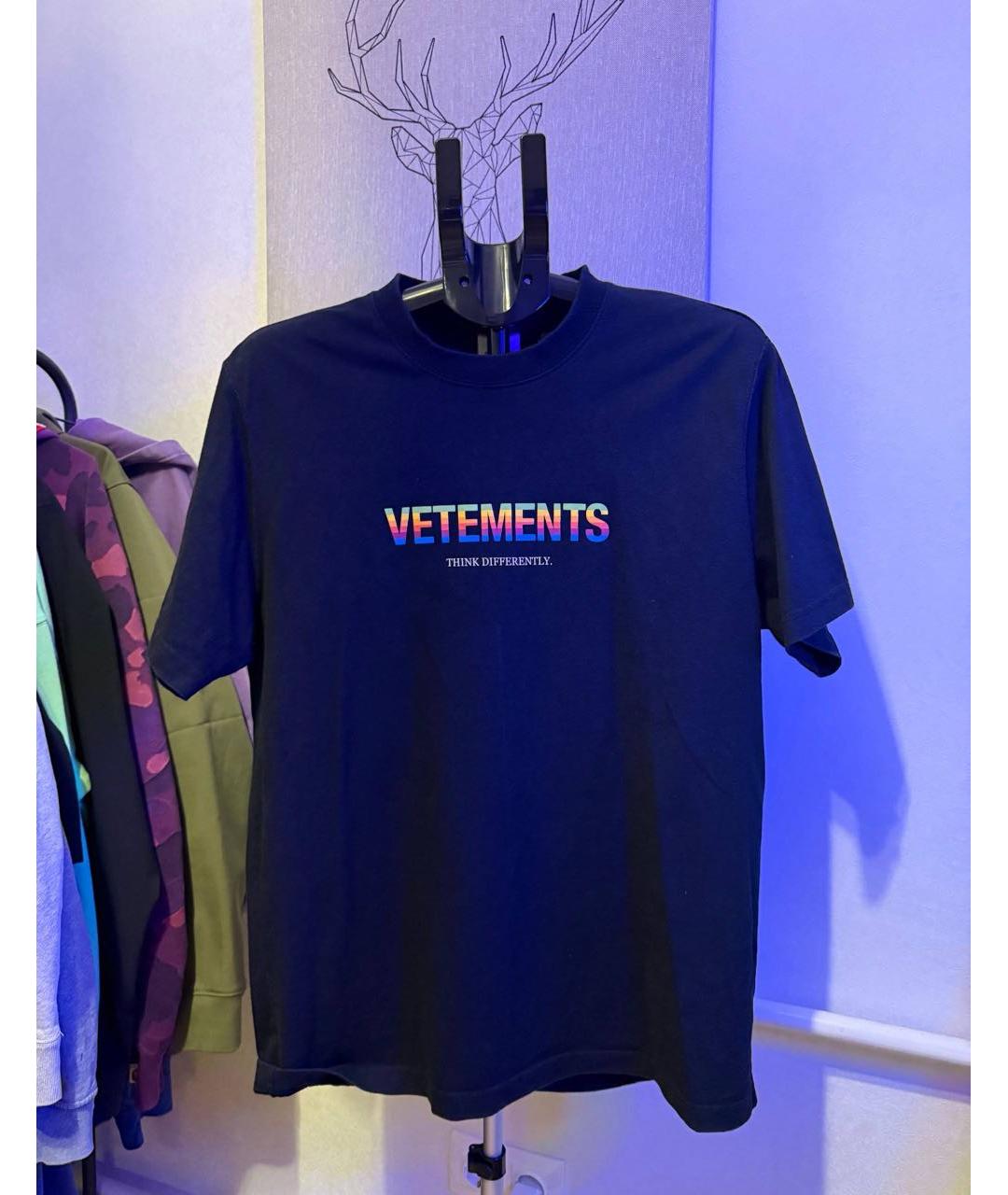 VETEMENTS Черная хлопковая футболка, фото 3