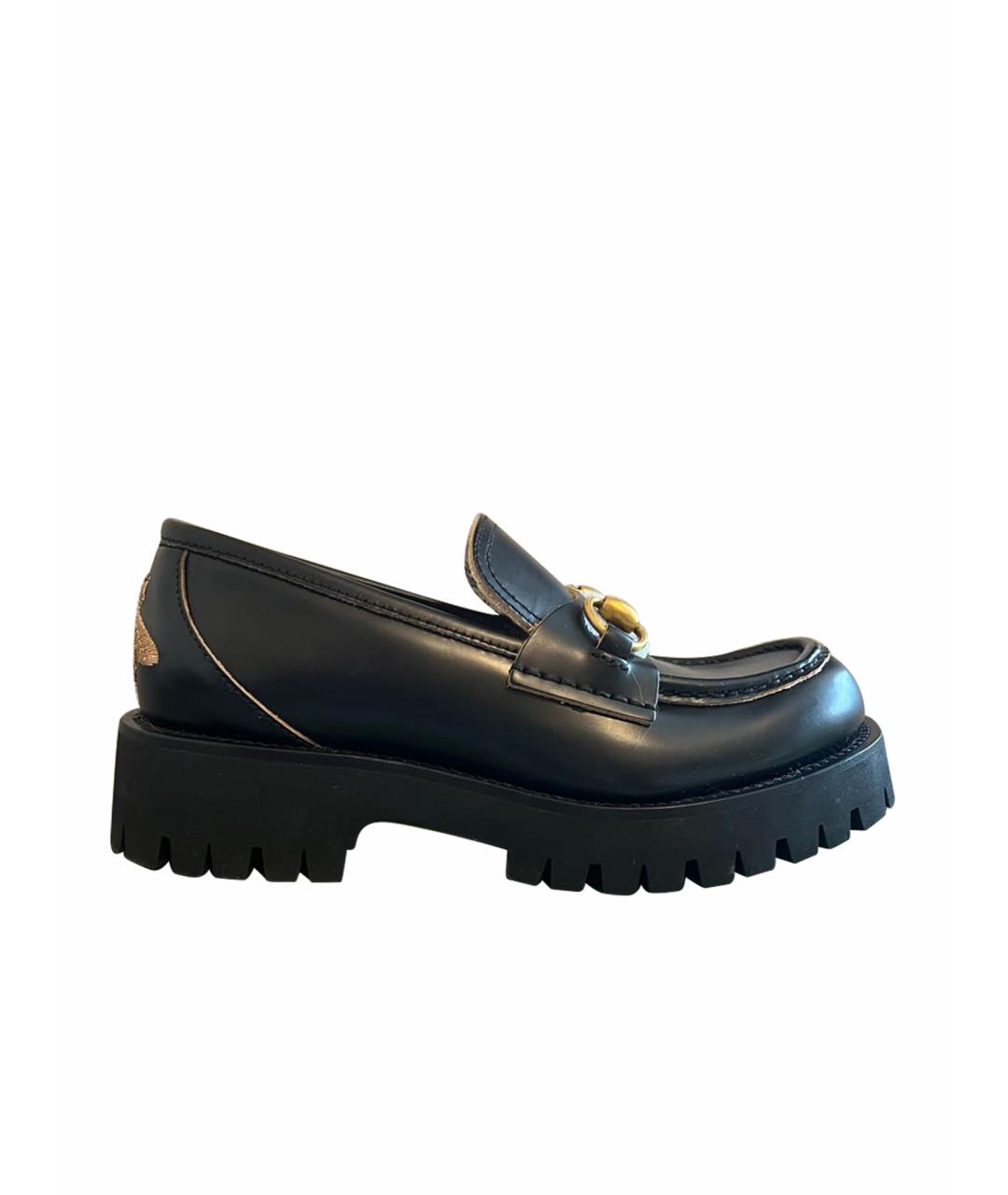 GUCCI Черные кожаные лоферы, фото 1