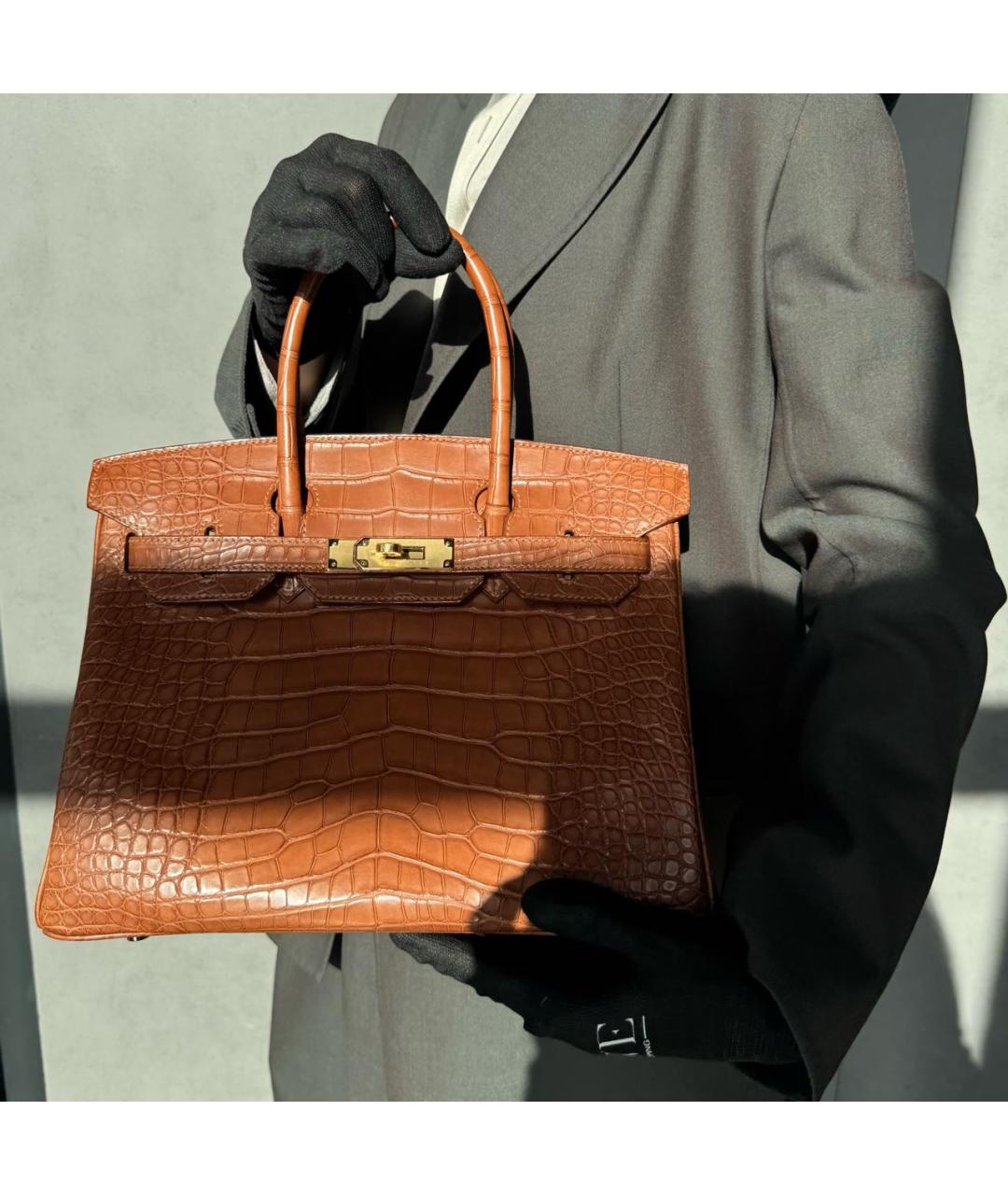 HERMES Коричневая сумка с короткими ручками из экзотической кожи, фото 5