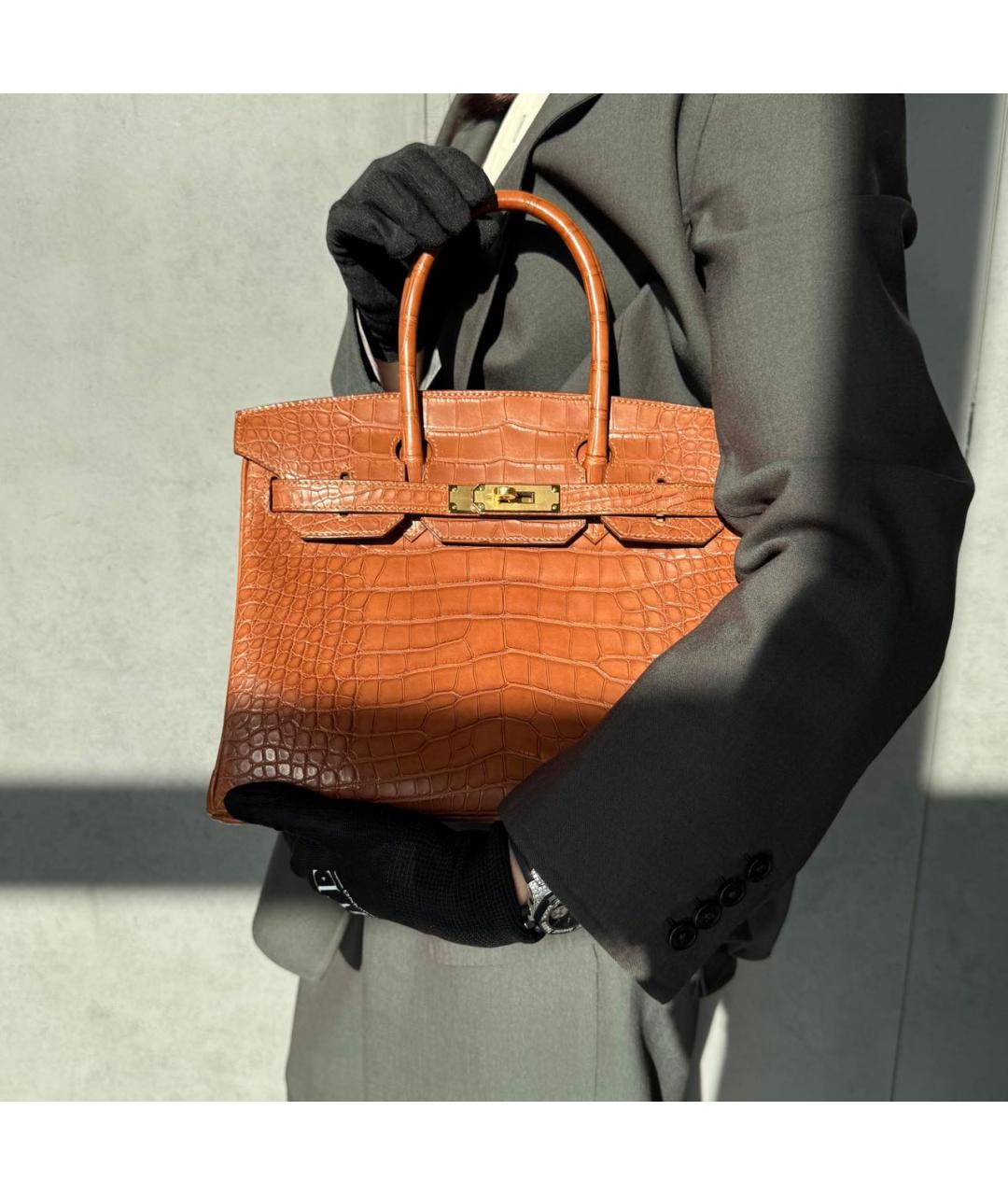 HERMES Коричневая сумка с короткими ручками из экзотической кожи, фото 3