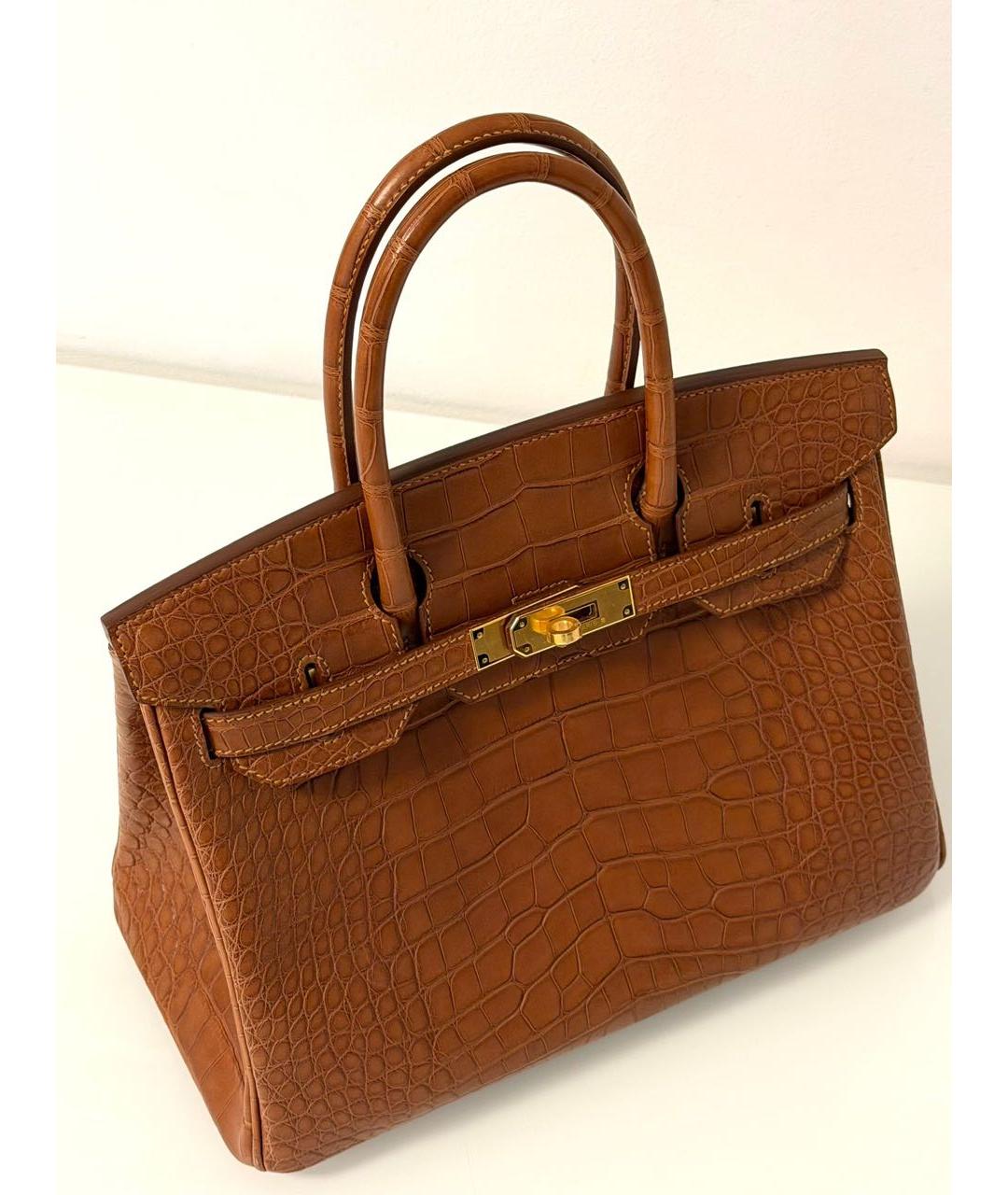 HERMES Коричневая сумка с короткими ручками из экзотической кожи, фото 7