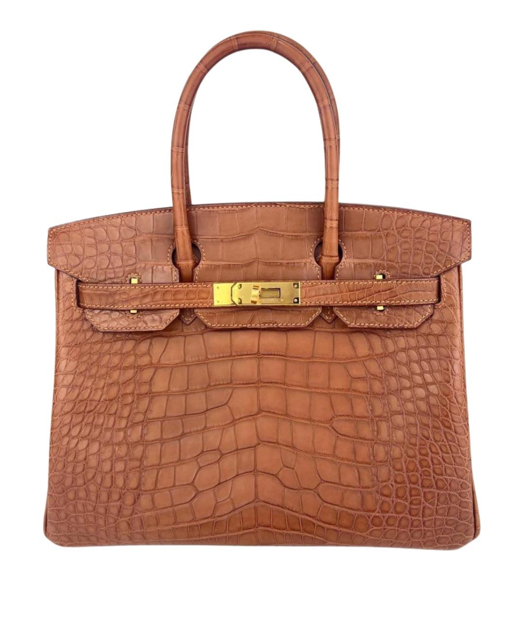 HERMES Коричневая сумка с короткими ручками из экзотической кожи, фото 1