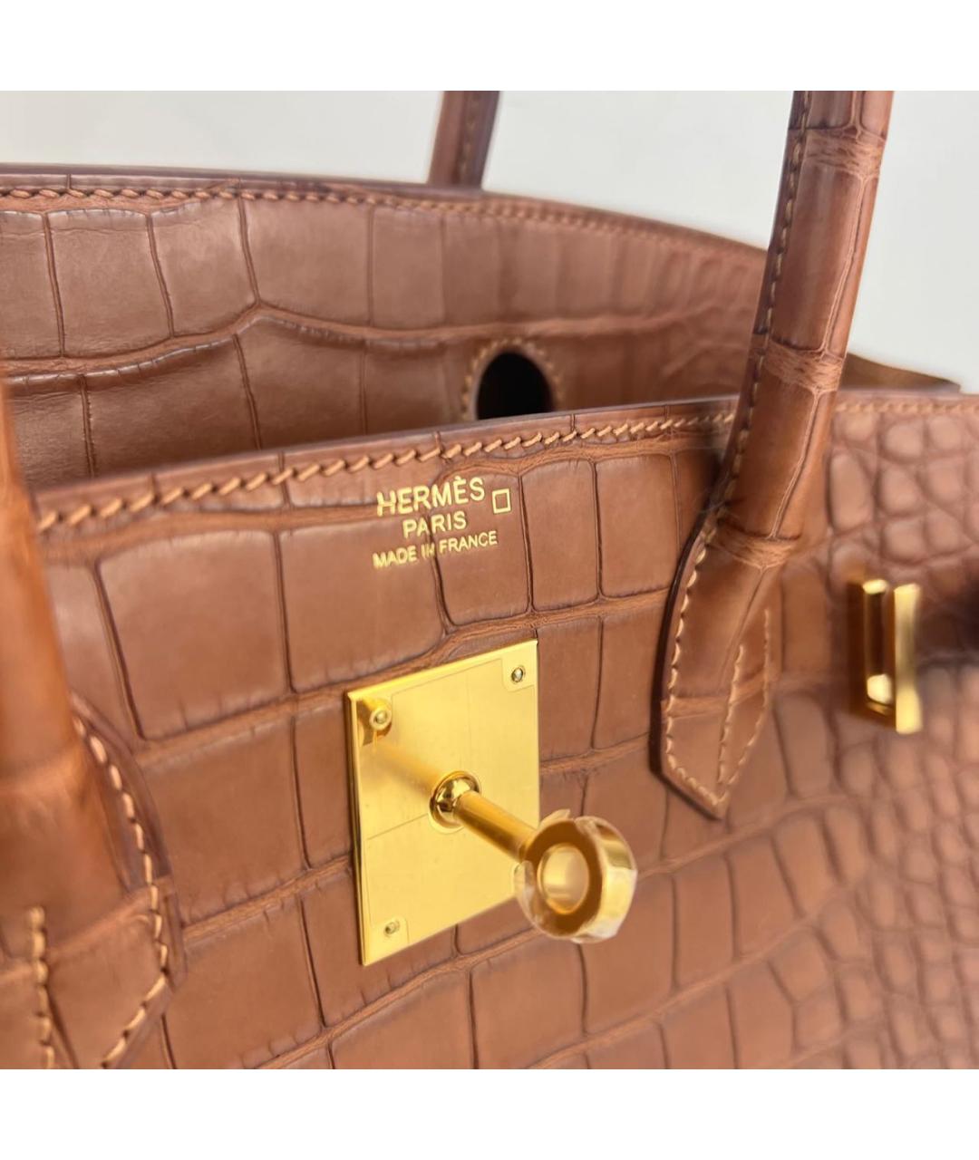 HERMES Коричневая сумка с короткими ручками из экзотической кожи, фото 8