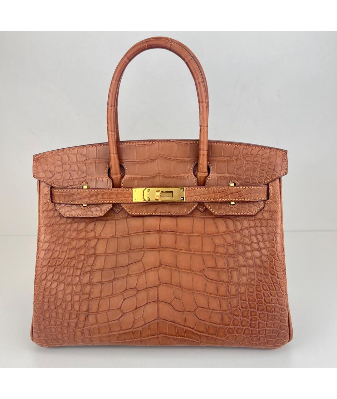 HERMES Коричневая сумка с короткими ручками из экзотической кожи, фото 9