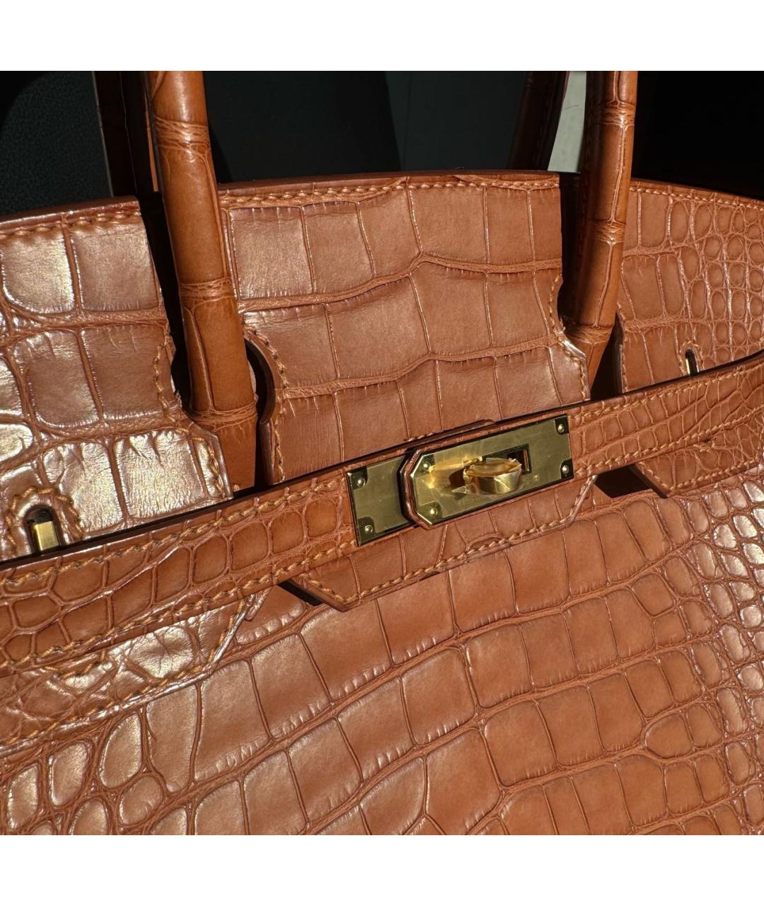 HERMES Коричневая сумка с короткими ручками из экзотической кожи, фото 4