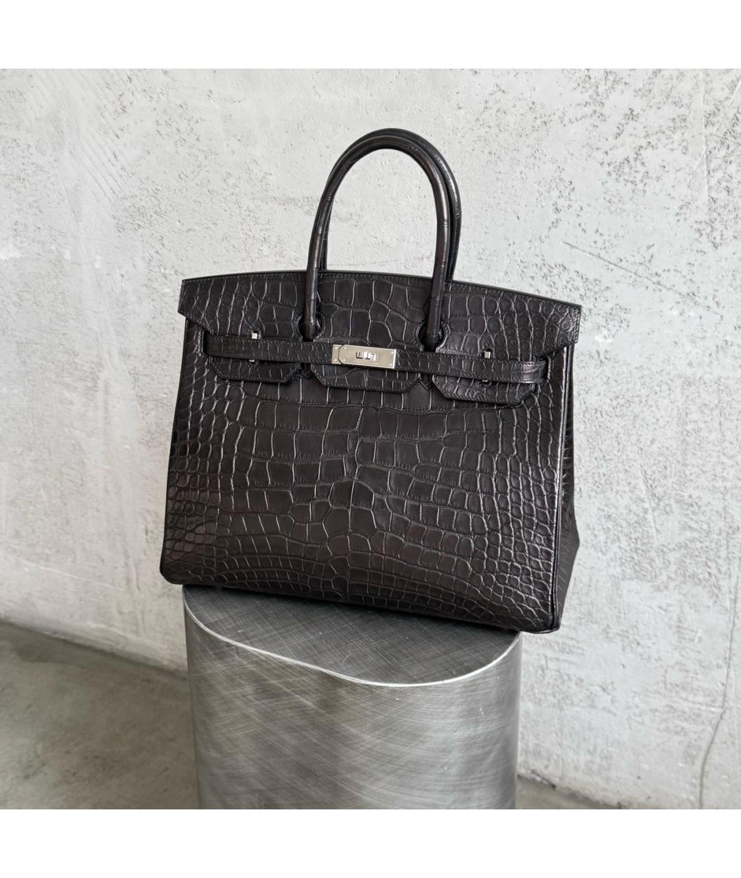 HERMES Черная сумка с короткими ручками из экзотической кожи, фото 8
