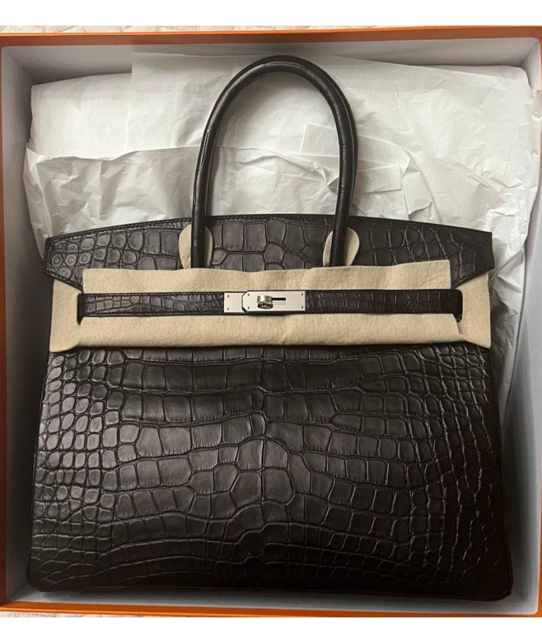 HERMES Черная сумка с короткими ручками из экзотической кожи, фото 9