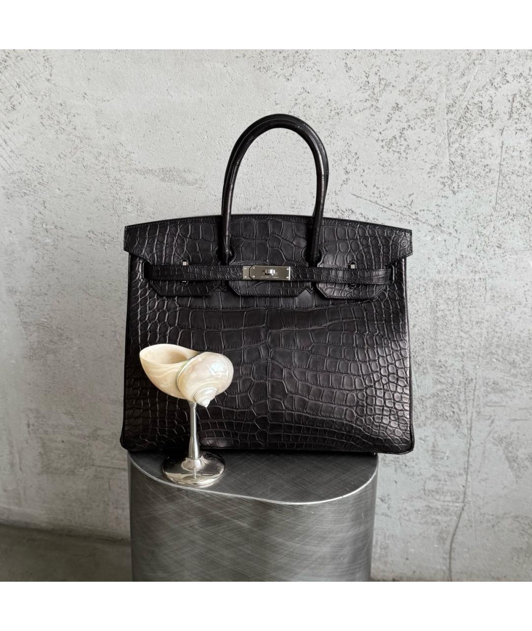 HERMES Черная сумка с короткими ручками из экзотической кожи, фото 6