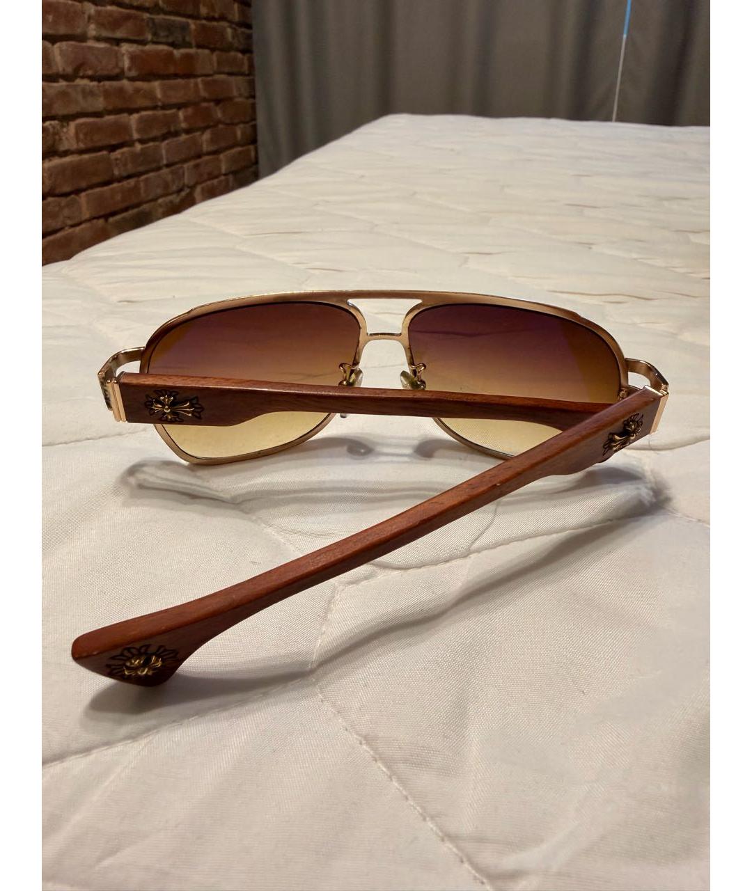 CHROME HEARTS Золотые деревянные солнцезащитные очки, фото 5