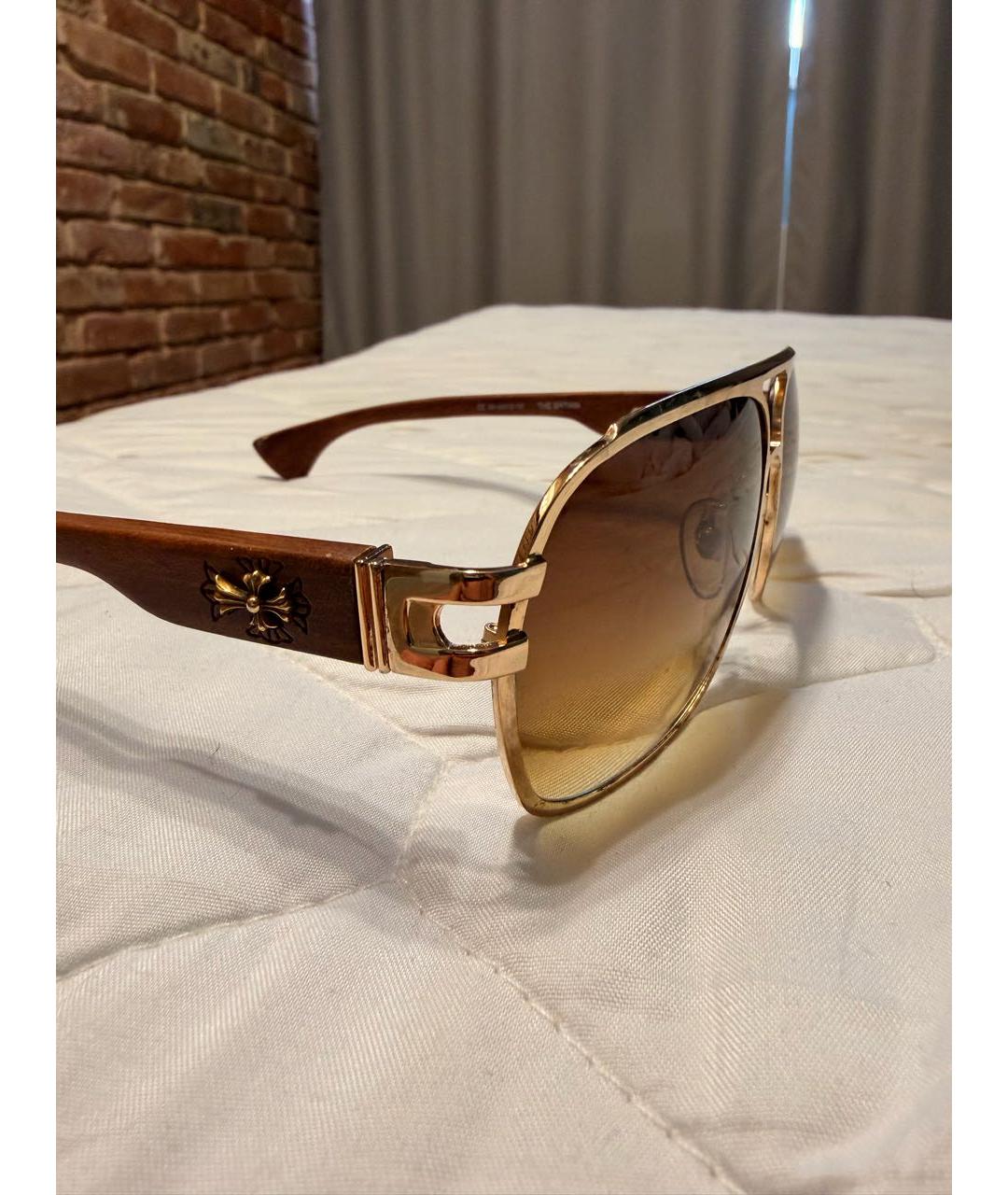 CHROME HEARTS Золотые деревянные солнцезащитные очки, фото 3