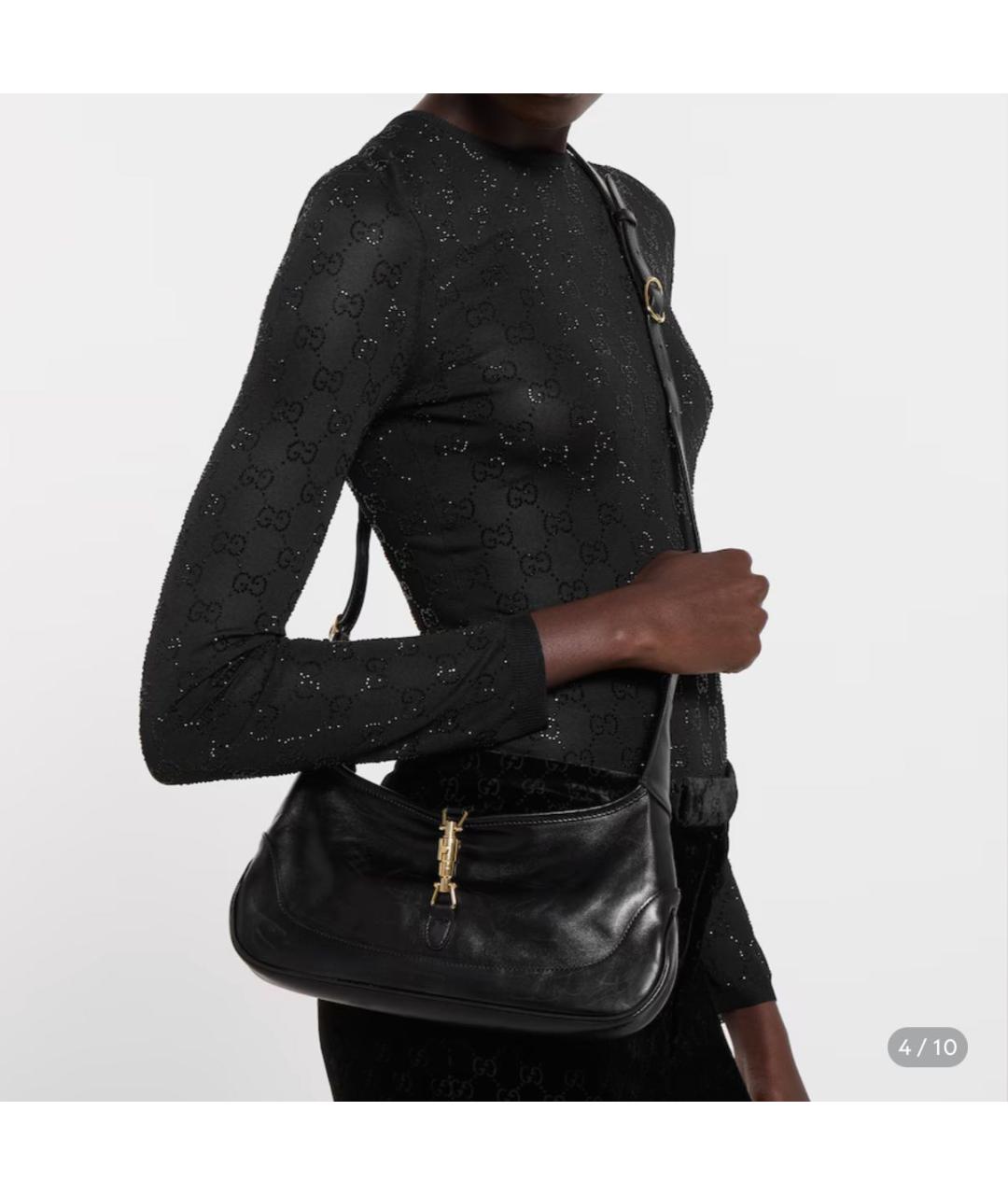 GUCCI Черная кожаная сумка с короткими ручками, фото 5
