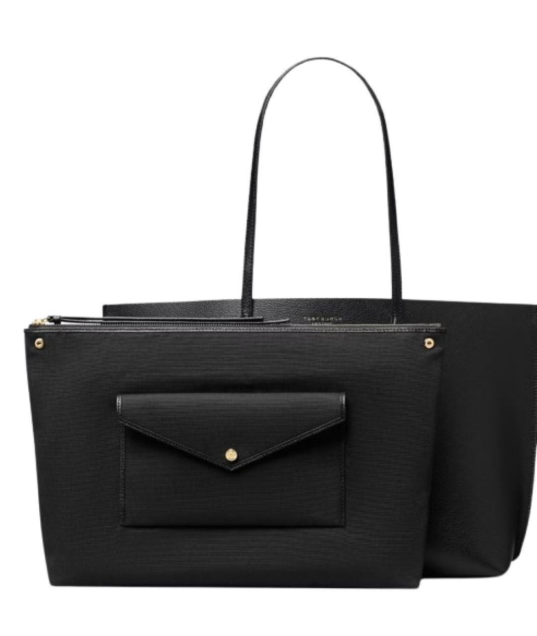 TORY BURCH Черная кожаная сумка тоут, фото 2