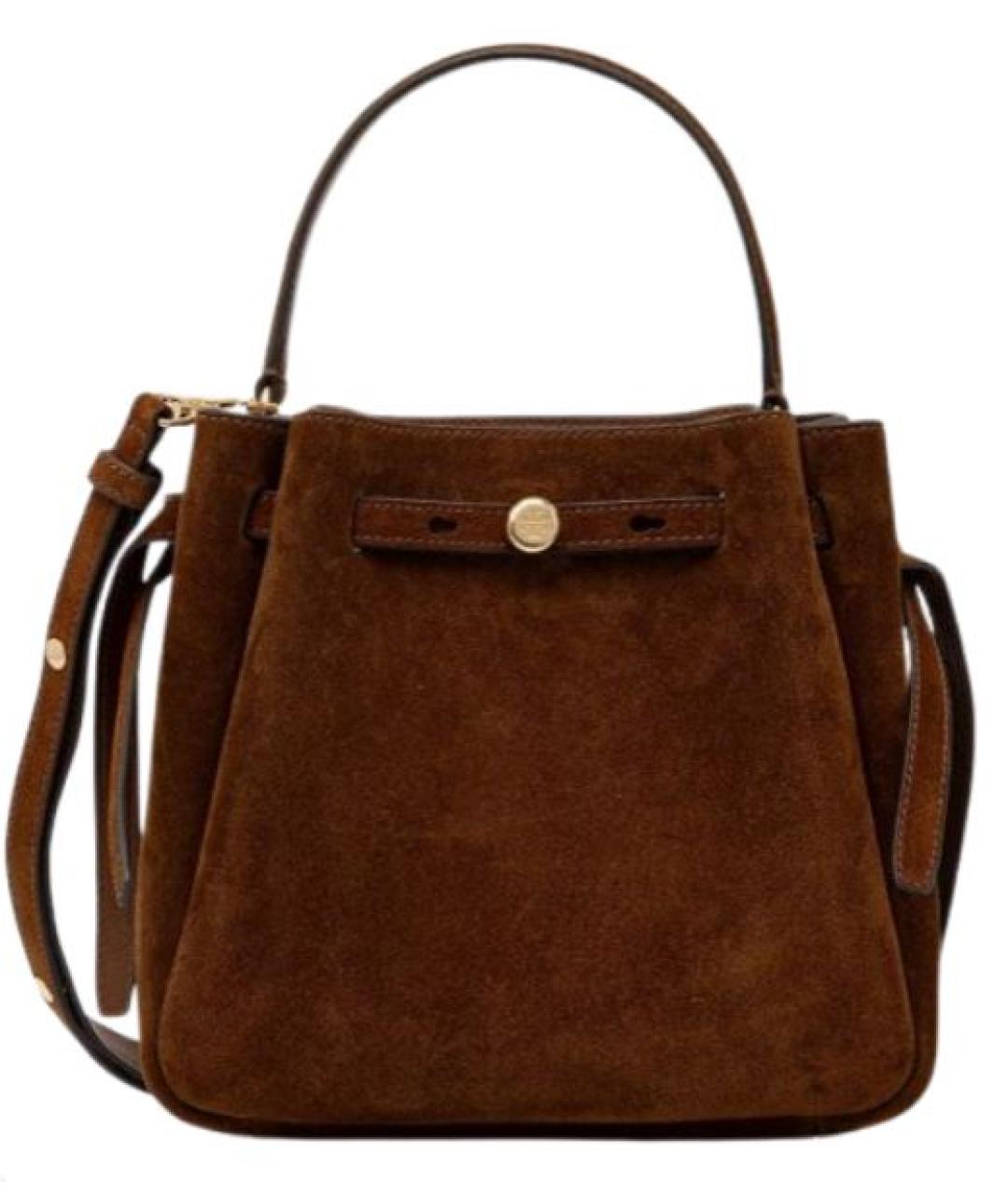 TORY BURCH Коричневая замшевая сумка с короткими ручками, фото 3