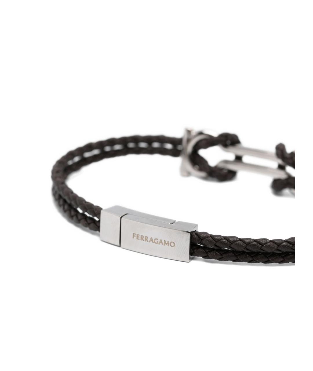 FERRAGAMO Черный кожаный браслет, фото 3