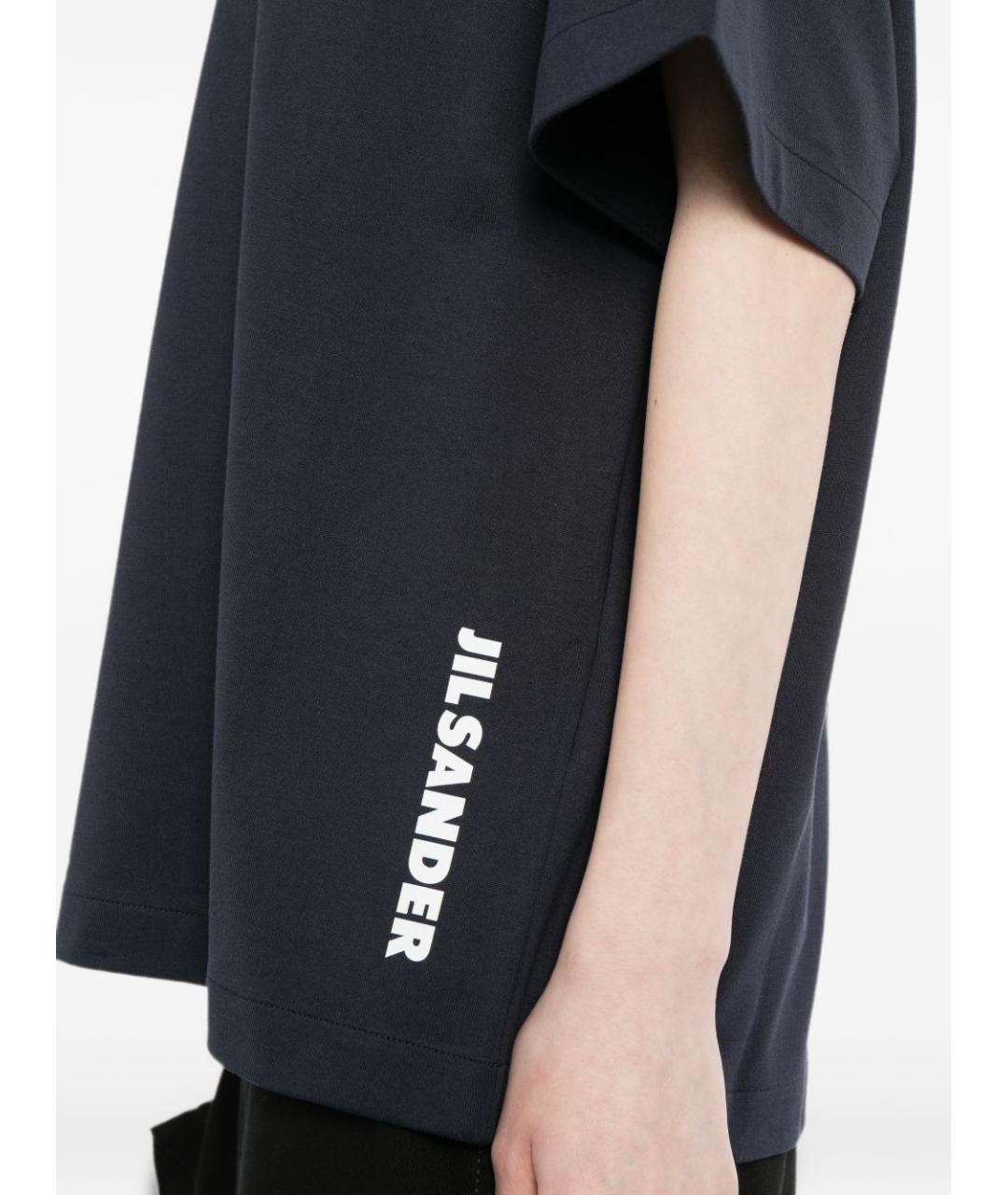 JIL SANDER Темно-синяя хлопковая футболка, фото 4