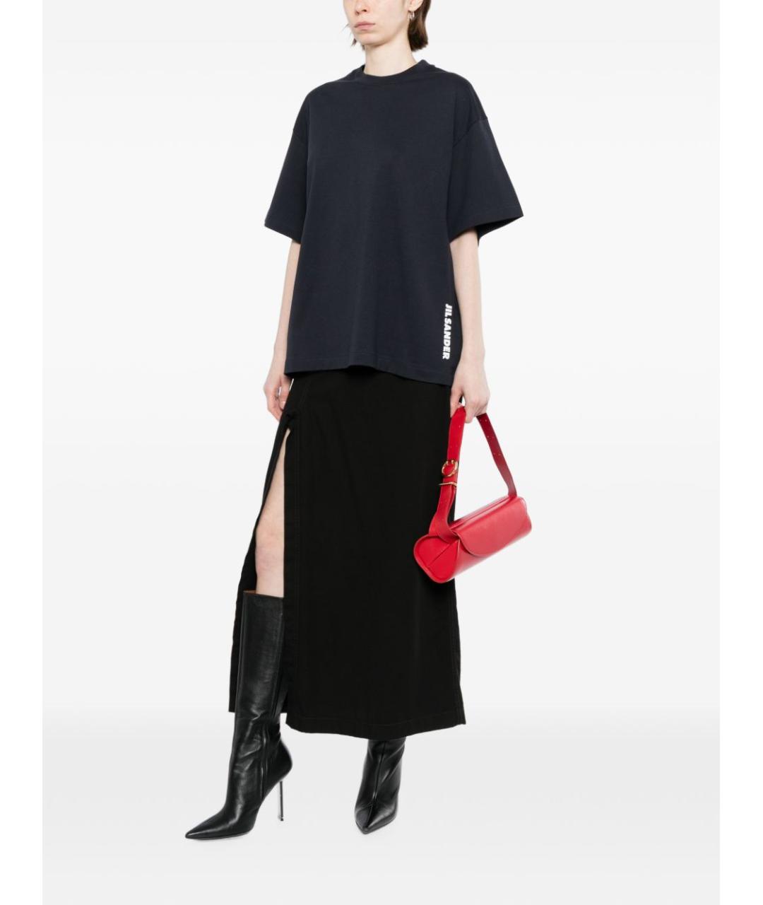 JIL SANDER Темно-синяя хлопковая футболка, фото 3