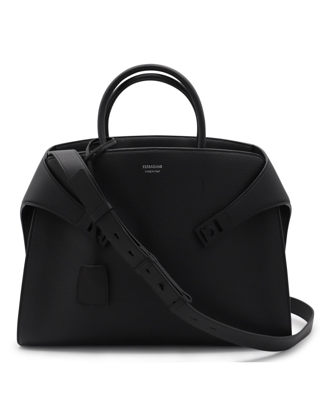 FERRAGAMO Черная кожаная сумка тоут, фото 1