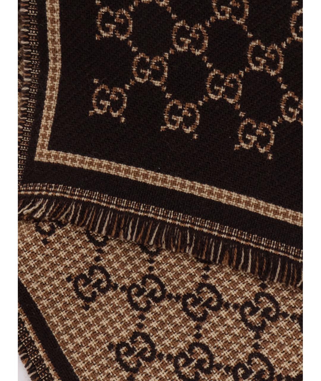 GUCCI Коричневый шерстяной шарф, фото 3