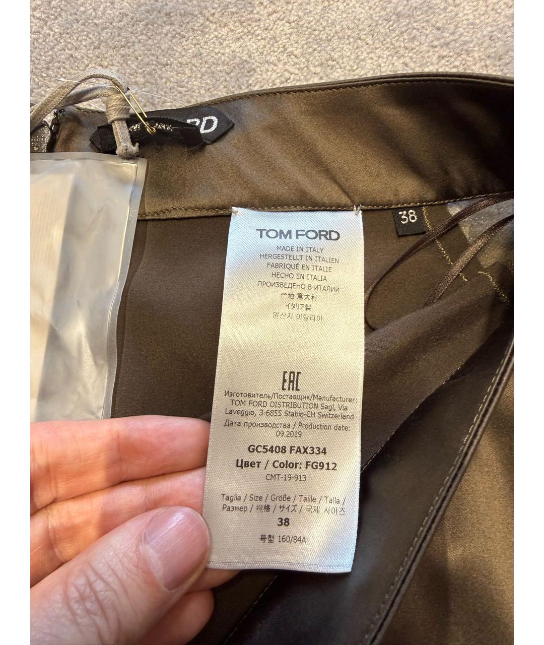 TOM FORD Хаки шелковая юбка миди, фото 4