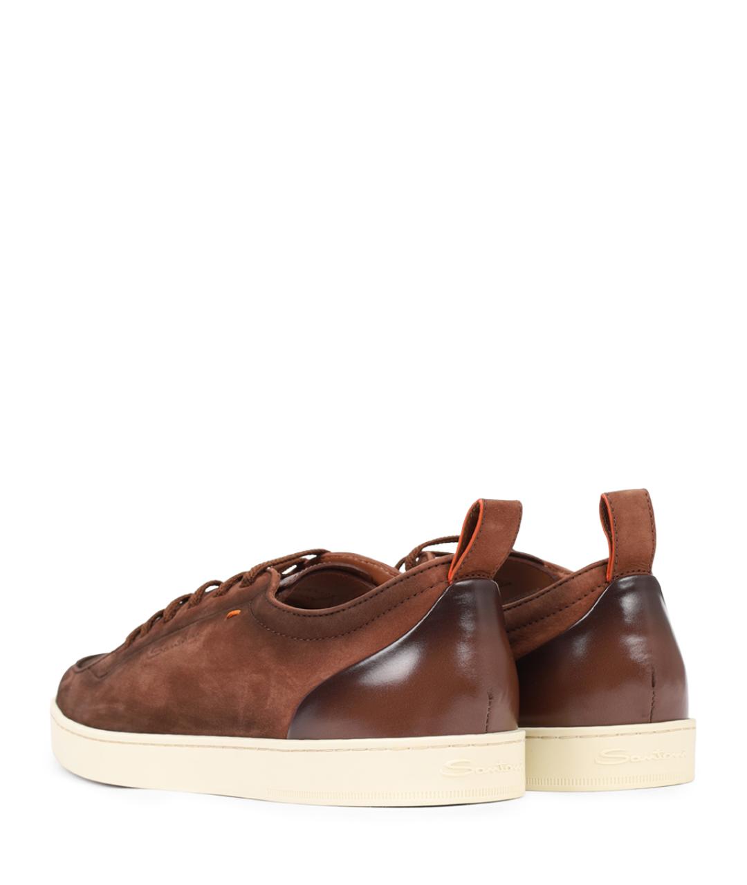SANTONI Коричневые замшевые низкие кроссовки / кеды, фото 4