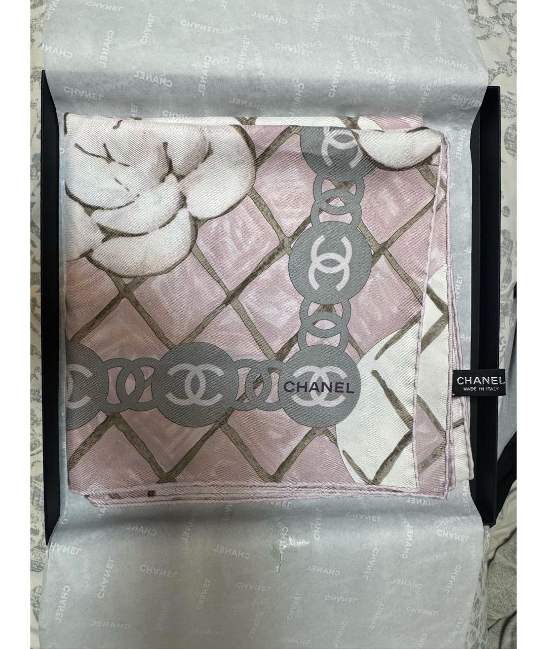 CHANEL Розовый шелковый платок, фото 5