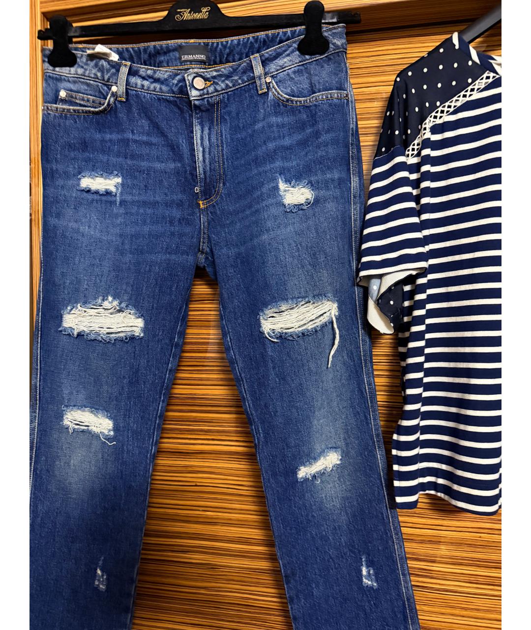ERMANNO SCERVINO Синие хлопковые прямые джинсы, фото 4