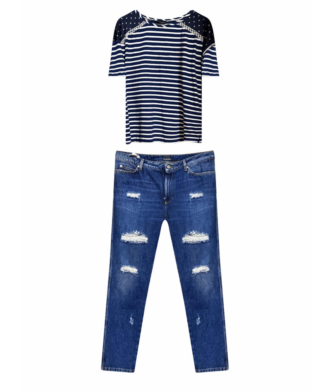 ERMANNO SCERVINO Синие хлопковые прямые джинсы, фото 1