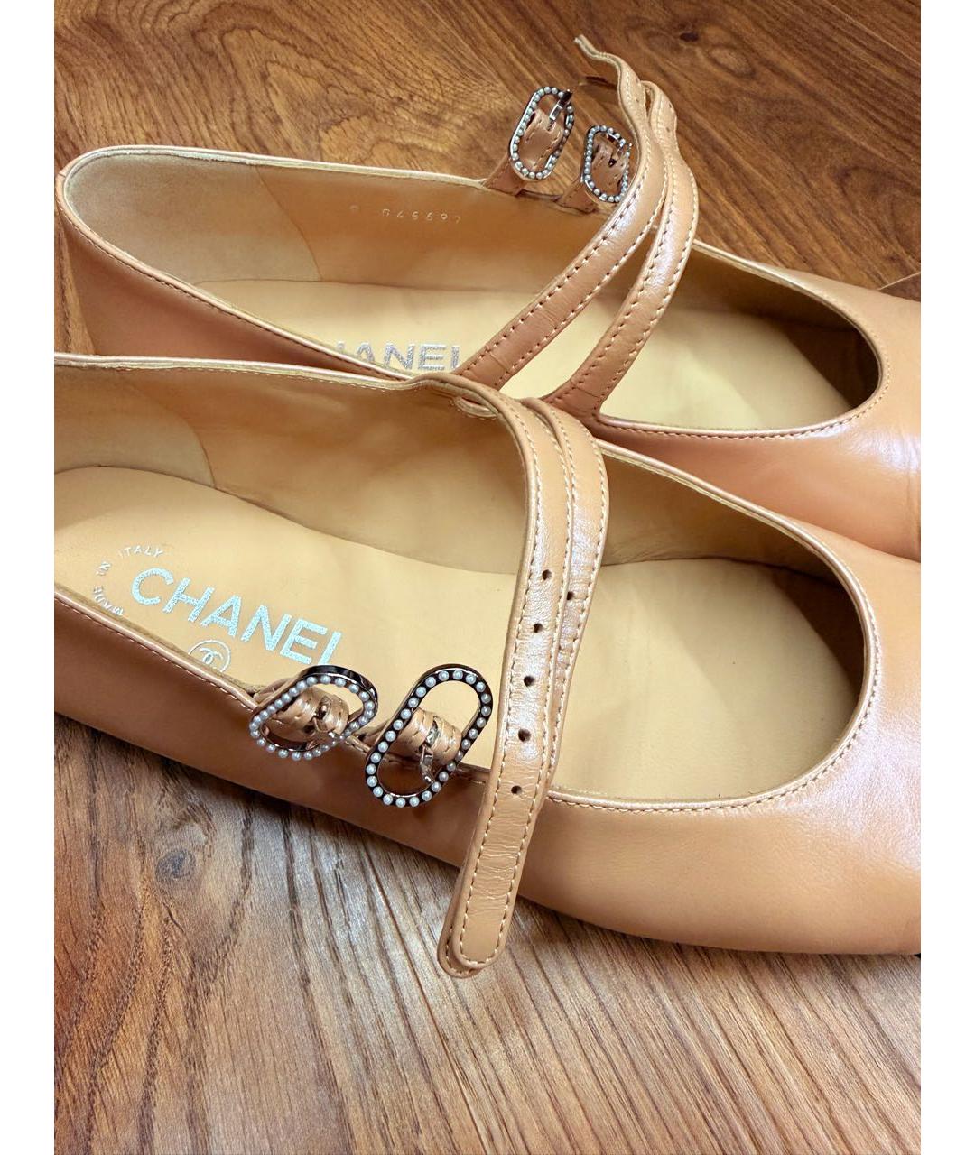 CHANEL Бежевые кожаные балетки, фото 7