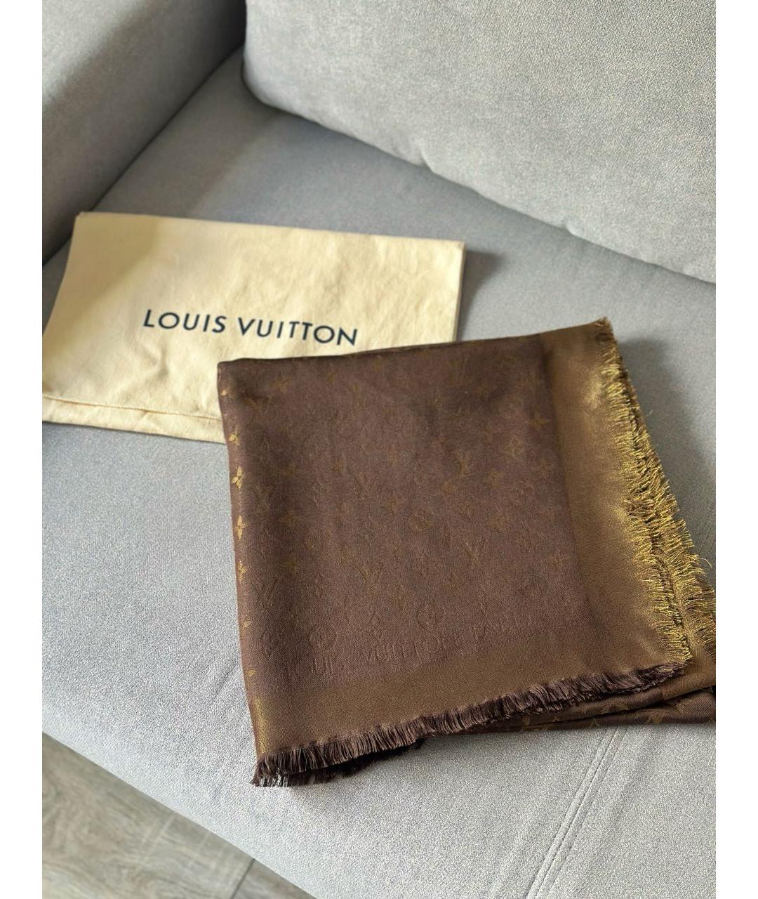 LOUIS VUITTON Коричневый шерстяной платок, фото 2