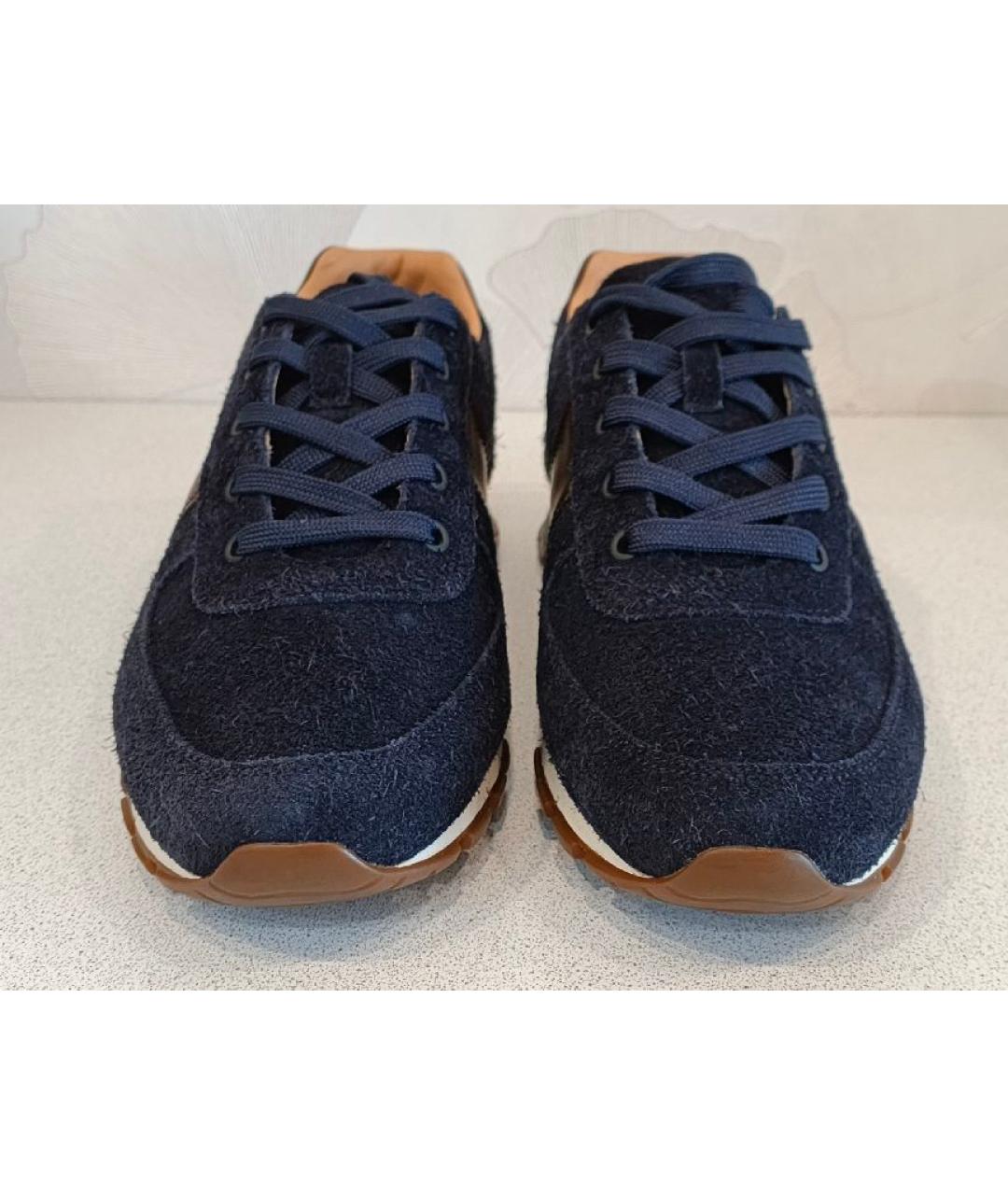 PRADA Темно-синие замшевые низкие кроссовки / кеды, фото 2