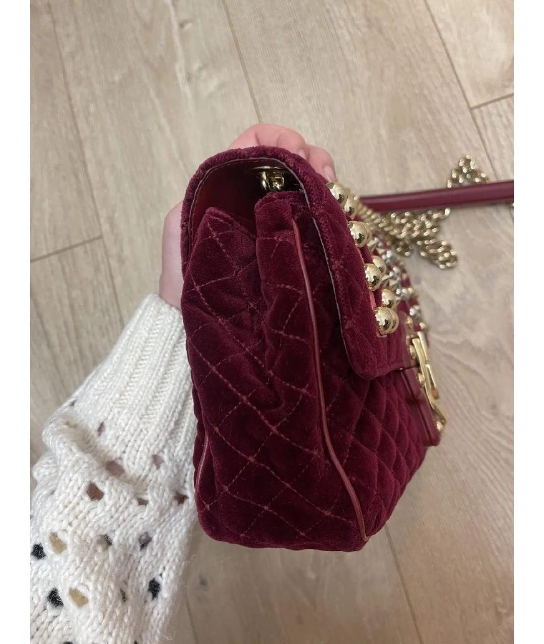 DOLCE&GABBANA Бордовая бархатная сумка через плечо, фото 2