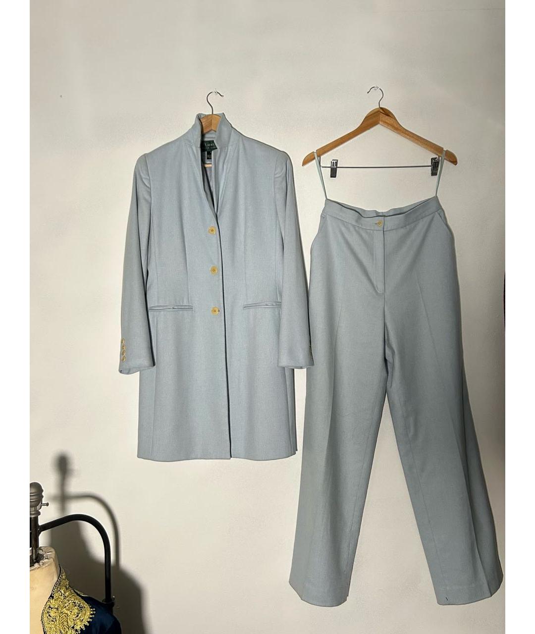 RALPH LAUREN Голубой шерстяной костюм с брюками, фото 5