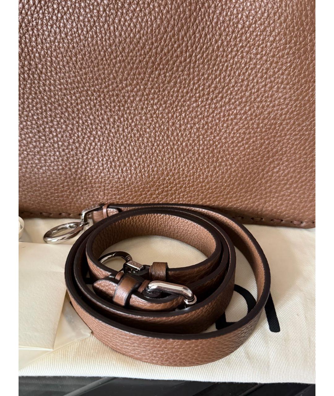 FENDI Коричневая кожаная сумка с короткими ручками, фото 6
