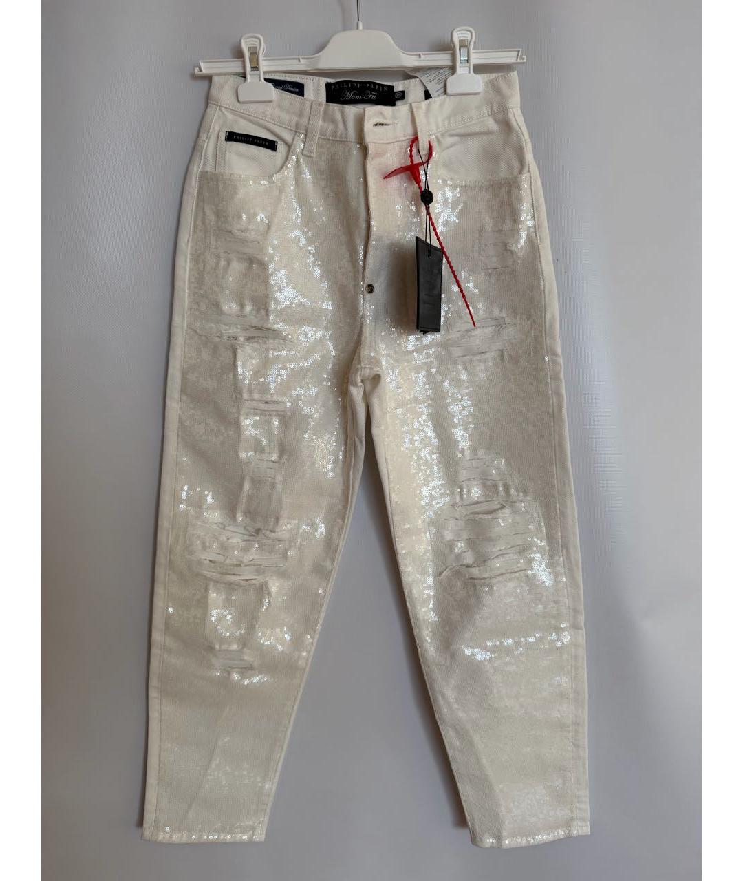 PHILIPP PLEIN Белые хлопковые прямые джинсы, фото 7