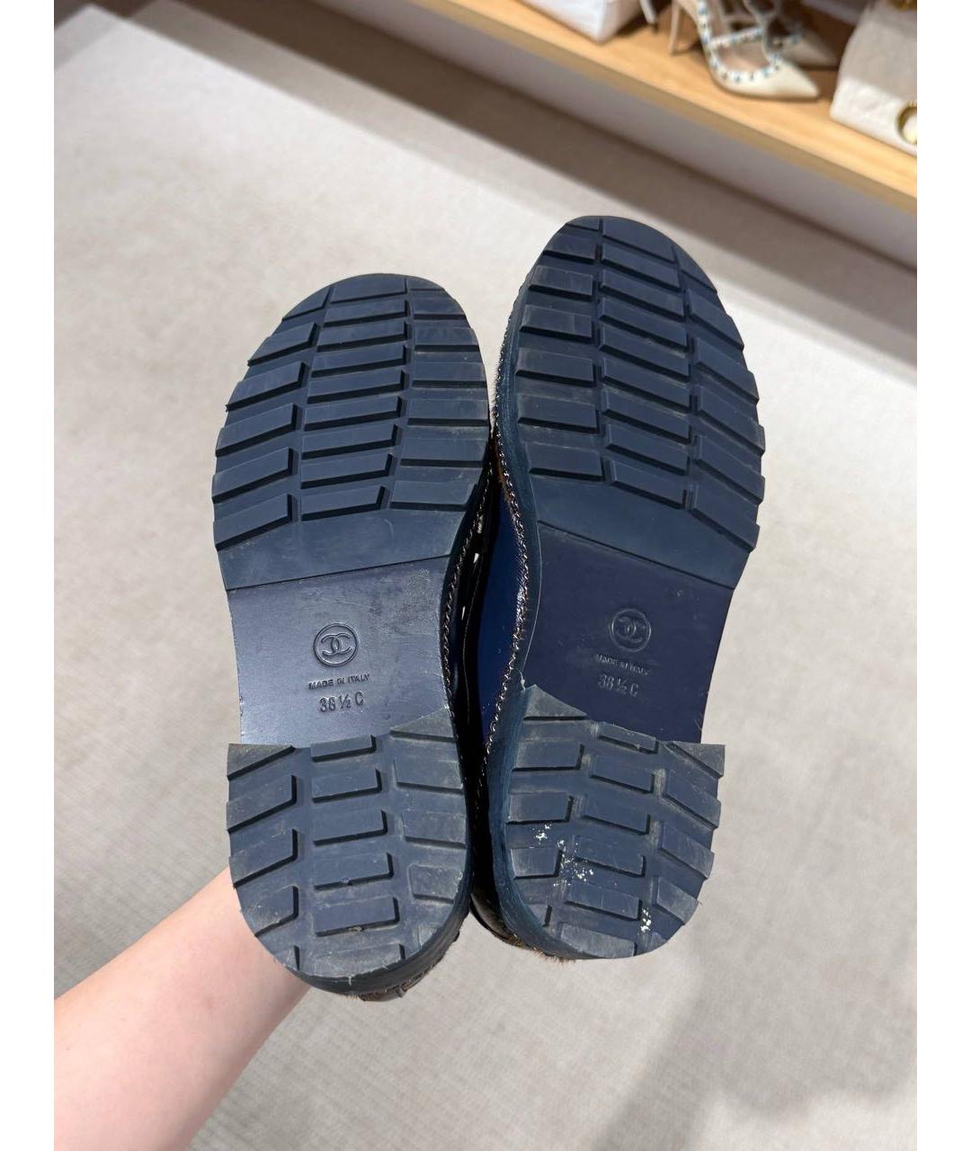 CHANEL Темно-синие кожаные лоферы, фото 5