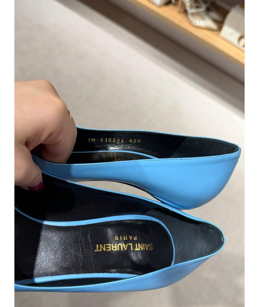 SAINT LAURENT Голубые кожаные туфли, фото 7