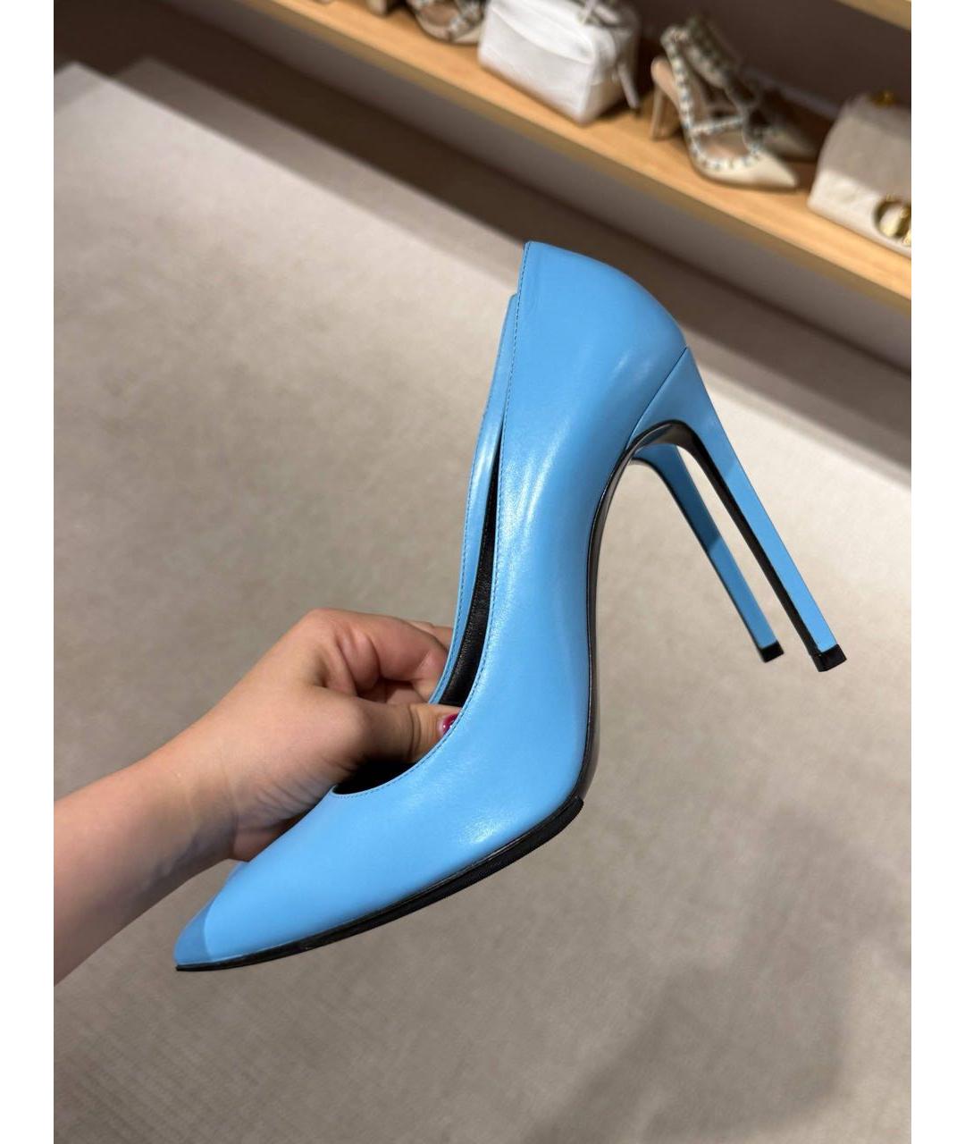 SAINT LAURENT Голубые кожаные туфли, фото 4