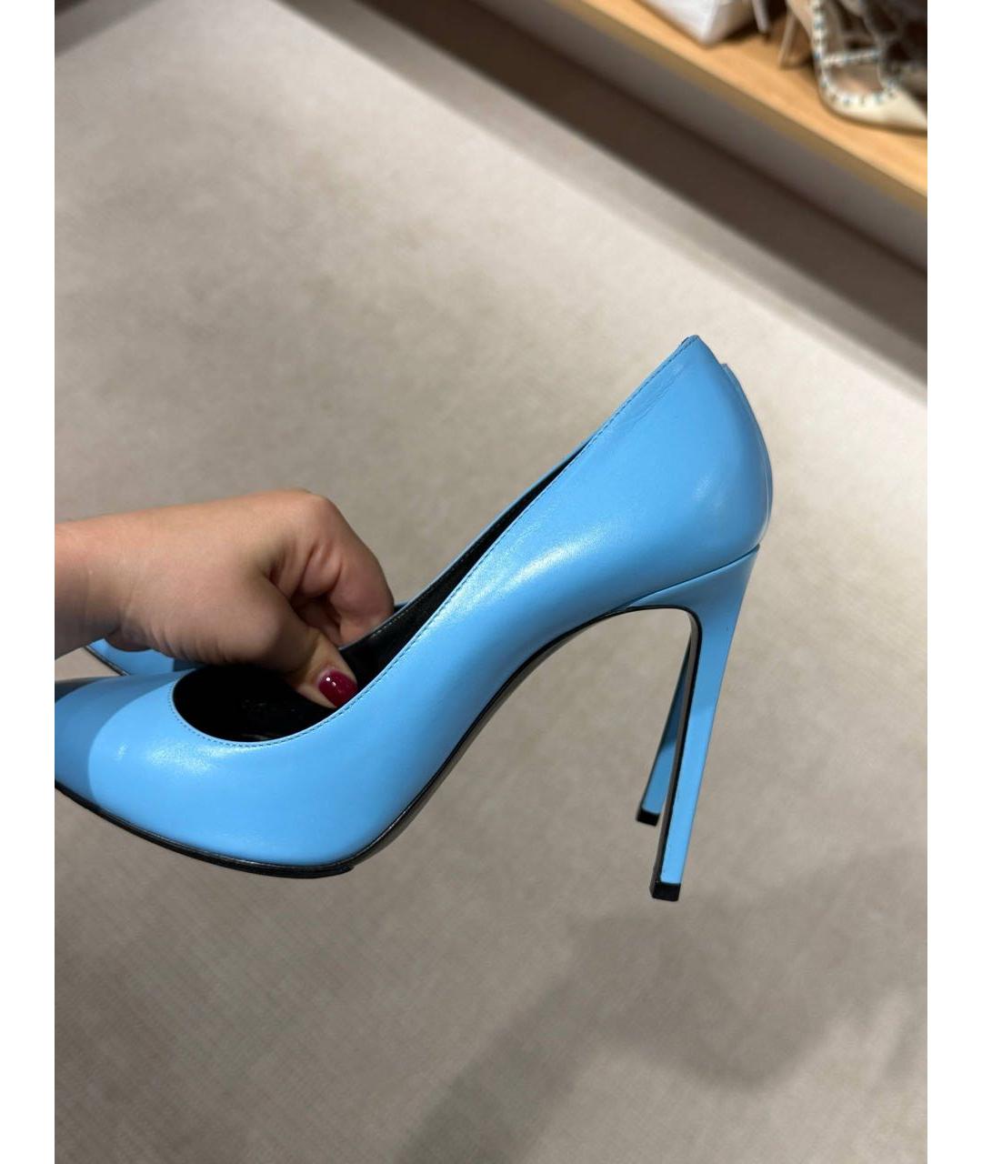 SAINT LAURENT Голубые кожаные туфли, фото 8