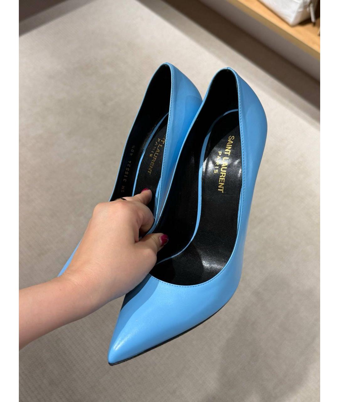 SAINT LAURENT Голубые кожаные туфли, фото 3