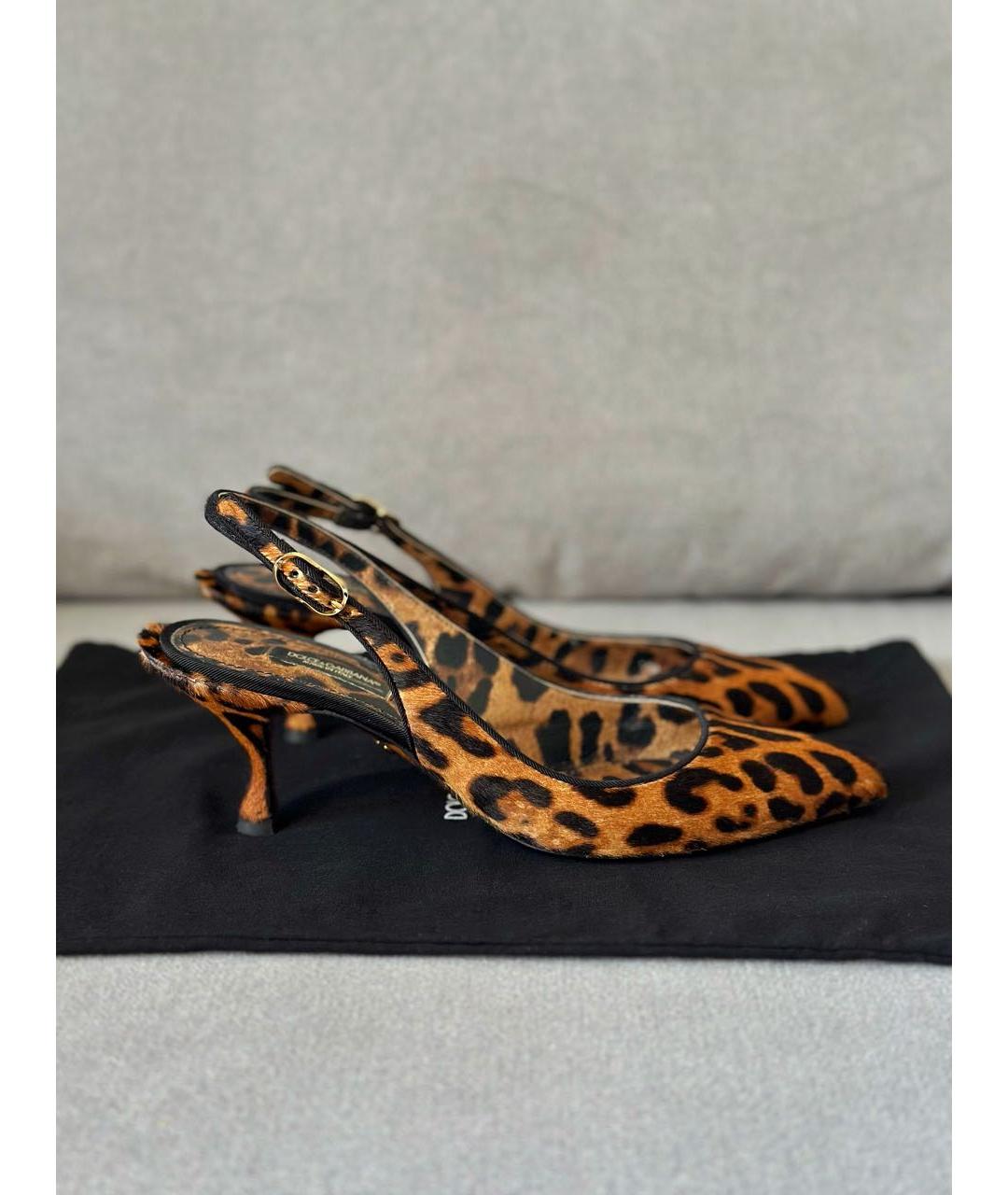 DOLCE&GABBANA Коричневые кожаные лодочки на низком каблуке, фото 3