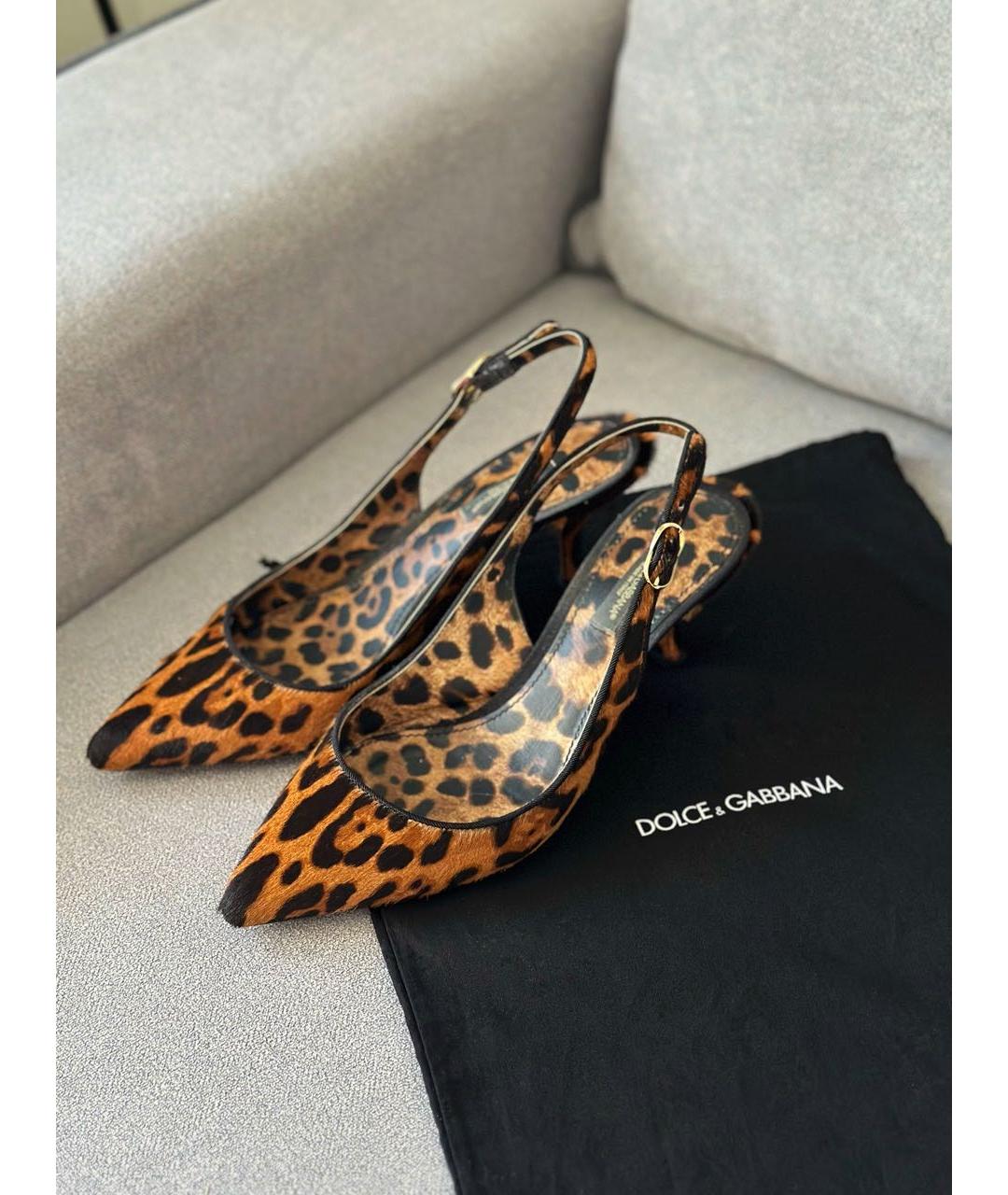 DOLCE&GABBANA Коричневые кожаные лодочки на низком каблуке, фото 2