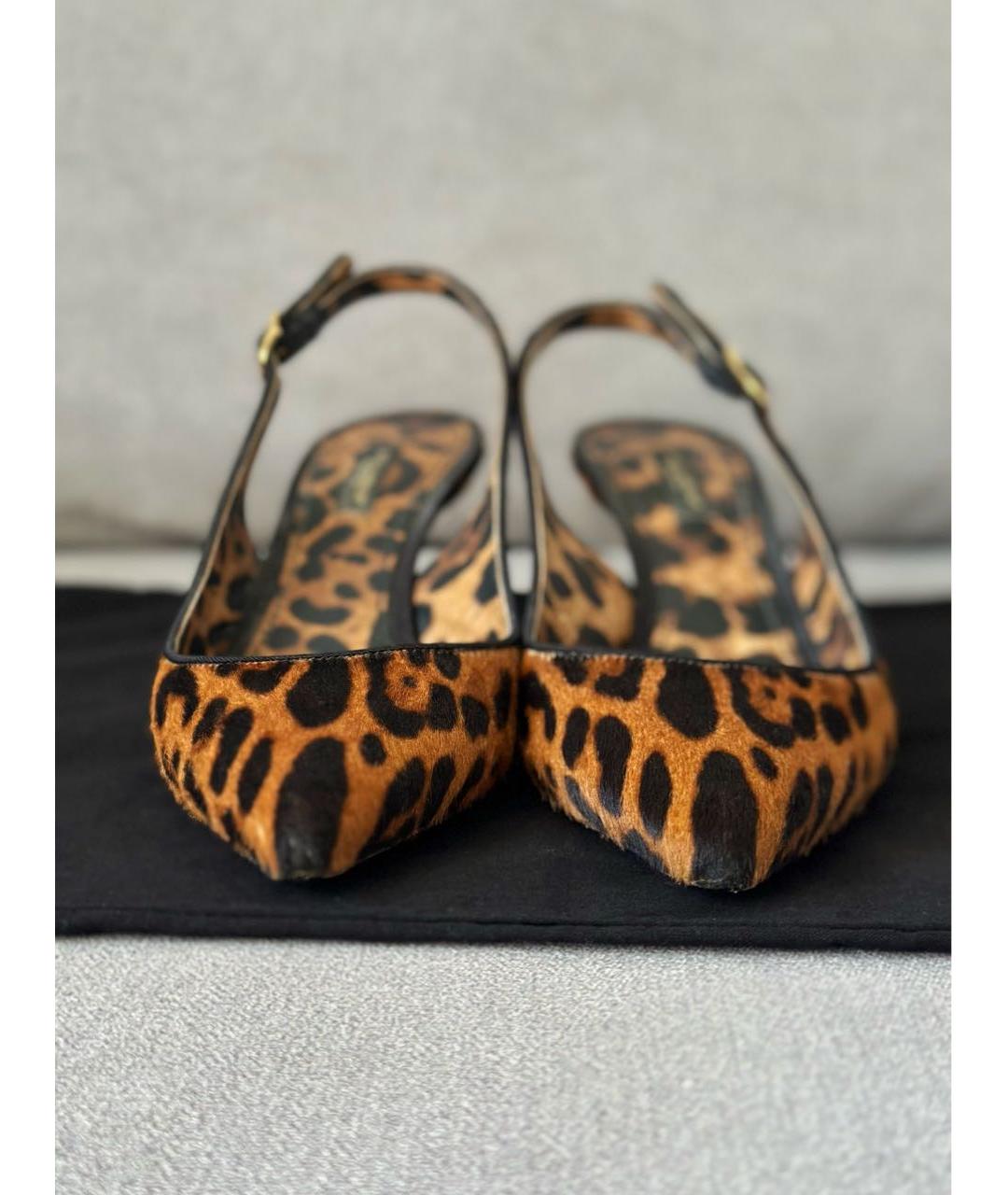 DOLCE&GABBANA Коричневые кожаные лодочки на низком каблуке, фото 6