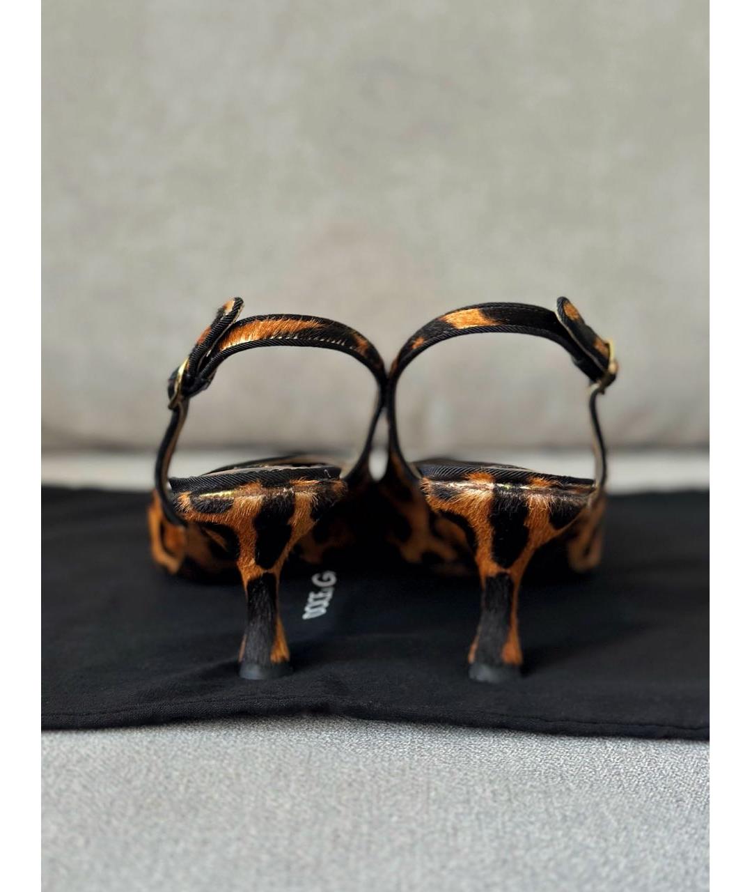 DOLCE&GABBANA Коричневые кожаные лодочки на низком каблуке, фото 7